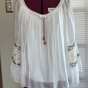 White Bohemian Blouse with Lace Accents